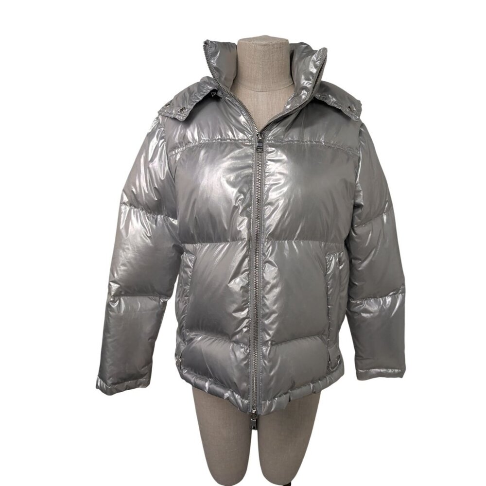 Kendall Kylie Metallic Silver Puffer Jacket With Detachable Hood XS